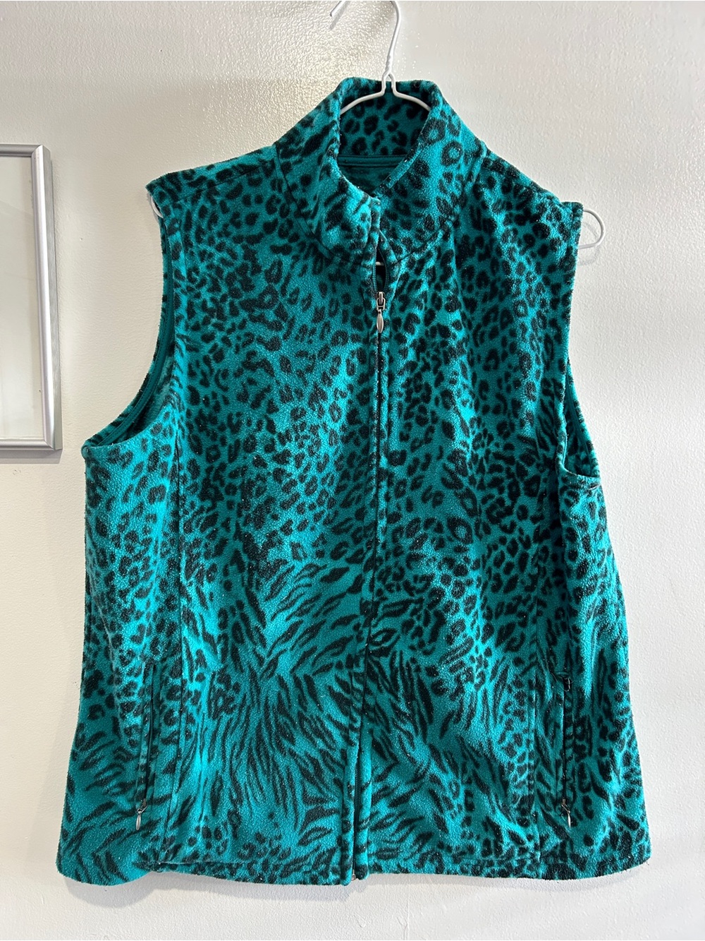 TanJay Teal and Black Animal Print Fleece Vest